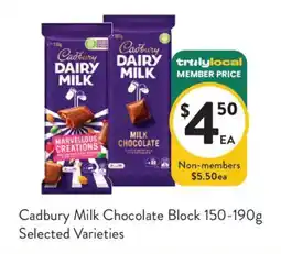 Foodworks Cadbury Milk Chocolate Block offer