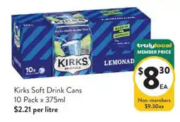 Foodworks Kirks Soft Drink Cans offer