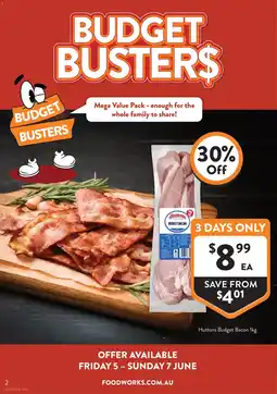 Foodworks Huttons Budget Bacon offer