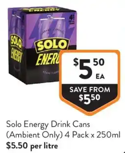 Foodworks Solo Energy Drink Cans Ambient Only offer