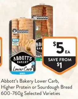 Foodworks Abbotts Bakery Lower Carb Higher Protein or Sourdough Bread offer