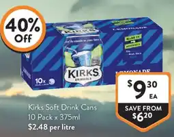 Foodworks Kirks Soft Drink Cans offer