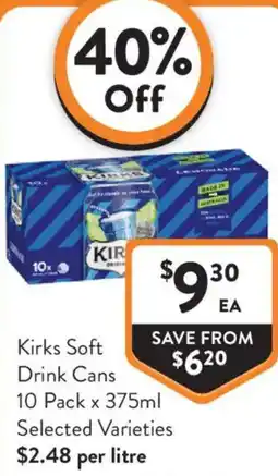 Foodworks Kirks Soft Drink Cans offer