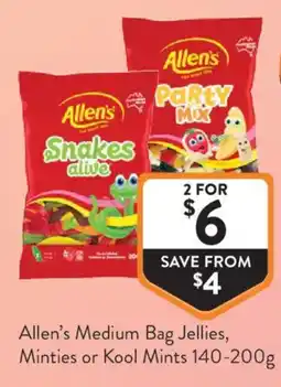 Foodworks Allens Medium Bag Jellies Minties or Kool Mints offer
