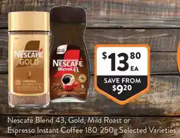 Foodworks Nescafé Blend 43 Gold Mild Roast or Espresso Instant Coffee 180 offer