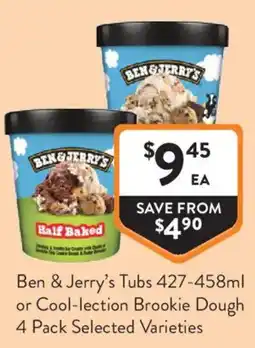 Foodworks Ben & Jerrys Tubs or Cool lection Brookie Dough offer