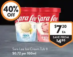 Foodworks Sara Lee Ice Cream Tub offer