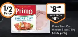 Foodworks Primo Short Cut Rindless Bacon offer