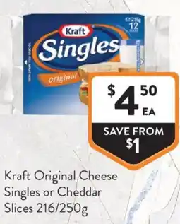 Foodworks Kraft Original Cheese Singles or Cheddar Slices offer