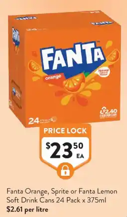Foodworks Fanta Orange Sprite or Fanta Lemon Soft Drink Cans offer