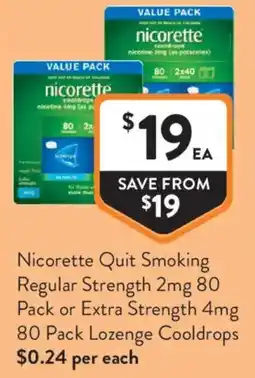 Foodworks Nicorette Quit Smoking Regular Strength or Extra Strength Lozenge Cooldrops offer