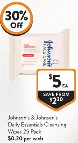 Foodworks Johnson's & Johnson's Daily Essentials Cleansing Wipes offer