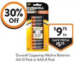 Foodworks Duracell coppertop alkaline batteries aa or aaa offer