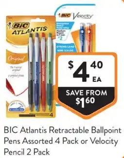 Foodworks Bic atlantis retractable ballpoint pens assorted or velocity pencil offer