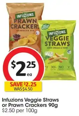 Coles Infuzions Veggie Straws or Prawn Crackers offer
