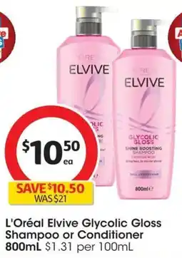 Coles L Oréal Elvive Glycolic Gloss Shampoo or Conditioner offer