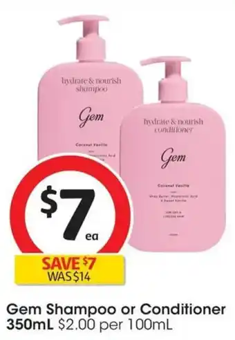 Coles Gem Shampoo or Conditioner offer