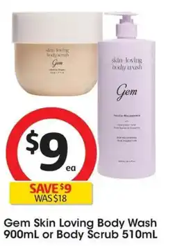 Coles Gem Skin Loving Body Wash or Body Scrub offer