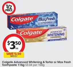 Coles Colgate Advanced Whitening & Tartar or Max Fresh Toothpaste offer