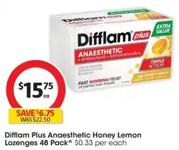 Coles Difflam Plus Anaesthetic Honey Lemon Lozenges offer