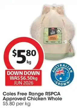 Coles Coles free range rspca approved chicken whole offer