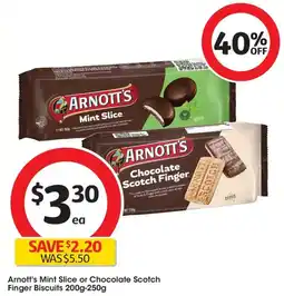 Coles Arnotts Mint Slice or Chocolate Scotch Finger Biscuits offer