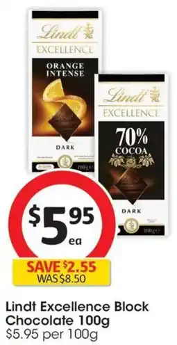 Coles Lindt Excellence Block Chocolate offer