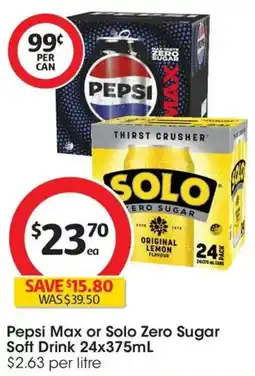 Coles Pepsi Max or Solo Zero Sugar Soft Drink offer