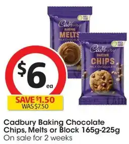 Coles Cadbury Baking Chocolate Chips Melts or Block offer