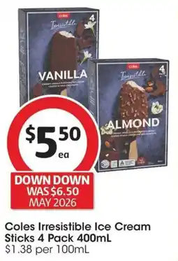 Coles Coles Irresistible Ice Cream Sticks offer