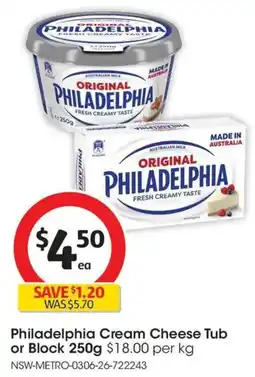 Coles Philadelphia Cream Cheese Tub or Block offer