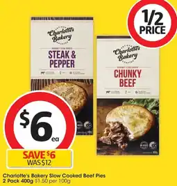 Coles Charlottes Bakery Slow Cooked Beef Pies offer
