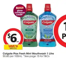 Coles Colgate Plax Fresh Mint Mouthwash offer