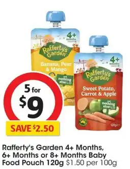 Coles Raffertys Garden 4+ Months, 6+ Months or 8+ Months Baby Food Pouch offer