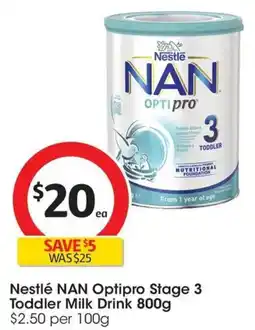 Coles Nestlé nan optipro stage 3 toddler milk drink offer