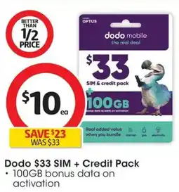 Coles Dodo SIM + Credit Pack offer
