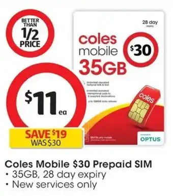 Coles Coles mobile prepaid sim offer