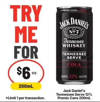 Jack Daniel's Tennessee Serve 12% Premix Cans