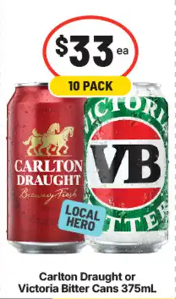 IGA Liquor Carlton Draught or Victoria Bitter Cans offer