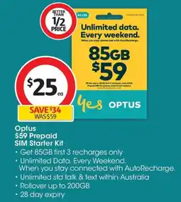 Coles Optus prepaid sim starter kit offer