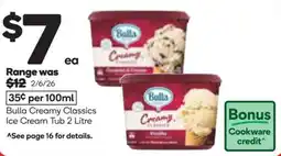 Woolworths Bulla Creamy Classics Ice Cream Tub offer