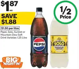 Woolworths Pepsi Solo Sunkist or Mountain Dew Soft Drink Varieties offer