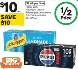 Woolworths Pepsi Solo Mountain Dew or Schweppes Lemonade Soft Drink Varieties offer