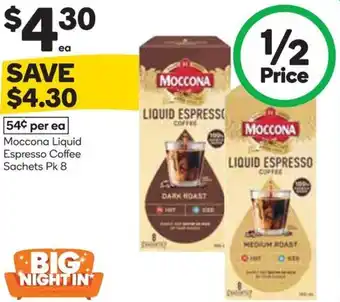 Woolworths Moccona Liquid Espresso Coffee Sachets offer