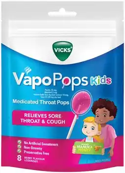 Pharmacist Advice Vicks VapoPops Kids Medicated Throat Pops Berry Flavour 8 Lozenges offer
