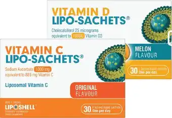 Lipo-Sachets Vitamin C Original or Vitamin D Melon Flavour 30 x 5g Sachets