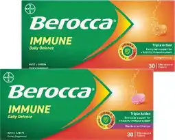 Pharmacist Advice Berocca Immune Daily Defence Orange or Blackcurrant Flavour 30 Effervescent Tablets offer
