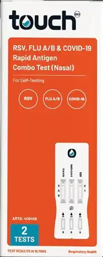 Pharmacy Best Buys TouchBio RSV, FLU A/B & COVID-19 Rapid Antigen Combo Test (Nasal) 2 Tests offer