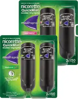 Pharmacist Advice Nicorette QuickMist Nicotine 1mg Mouthspray Cool Berry or Freshmint 2 x 150 Sprays offer