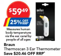 Amcal Pharmacies Braun Thermoscan 3 Ear Thermometer offer